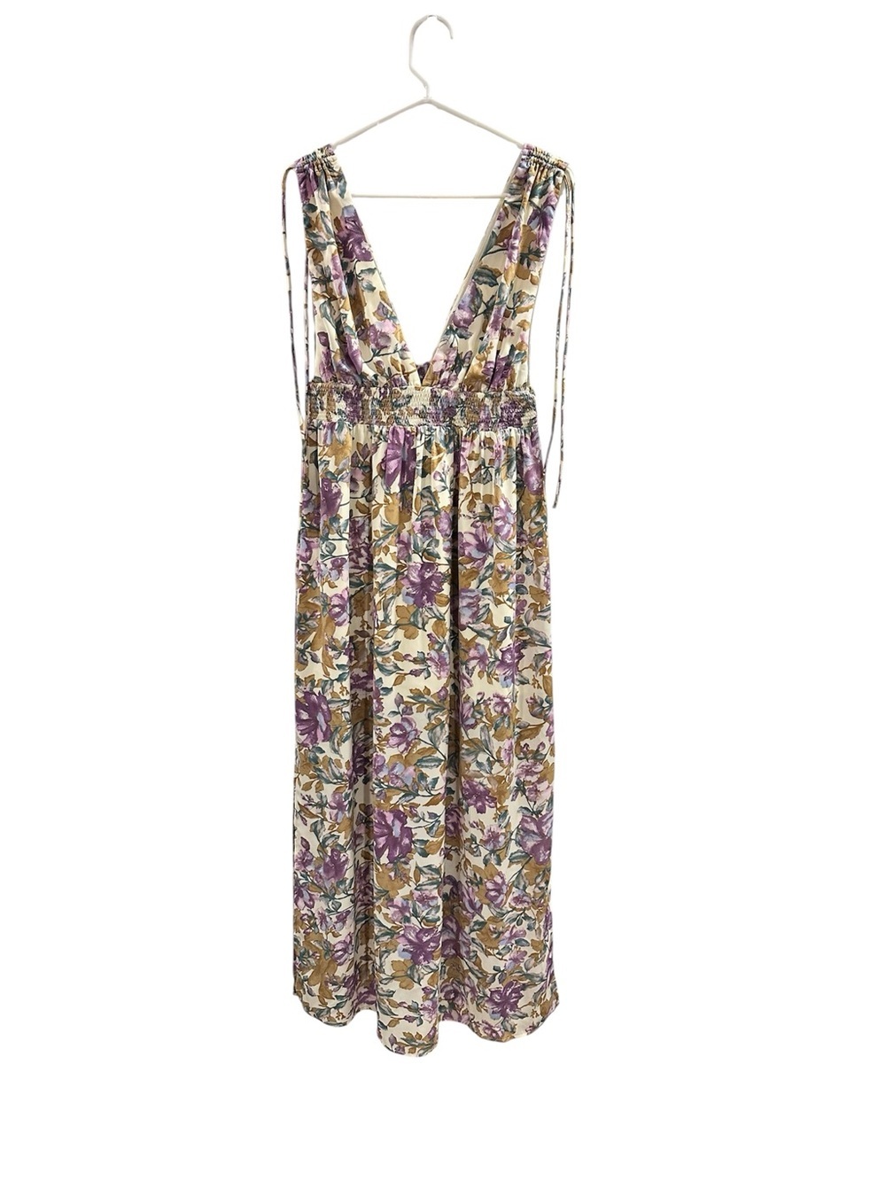 Lush Floral V-Neck Maxi Dress in Purple and Cream - Picture 2 of 7